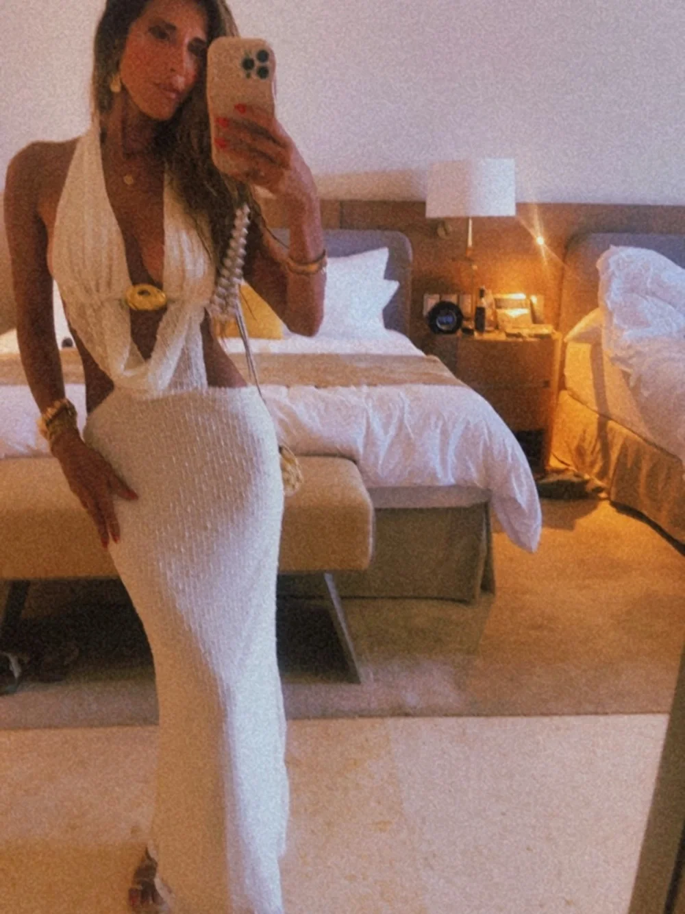 Hello Molly White Crochet Maxi Dress with Gold Ring Detail - Picture 6 of 6